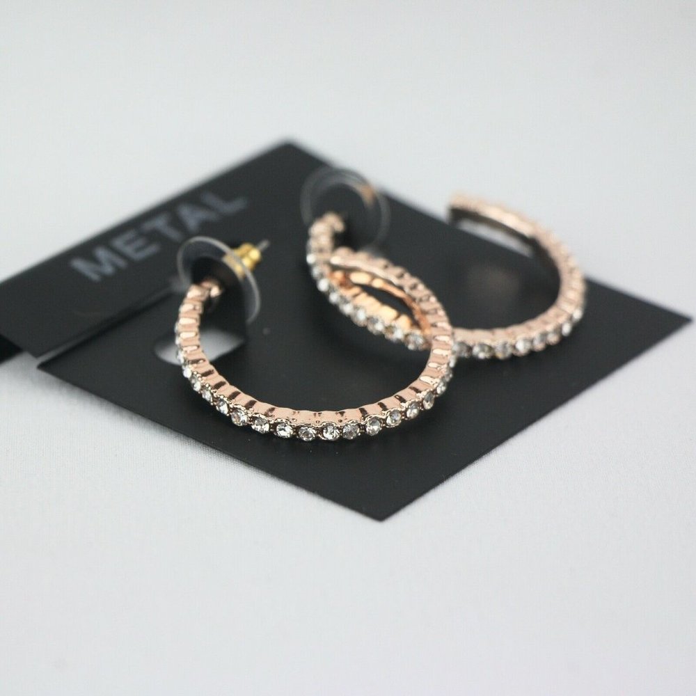 Metal Earrings 1 1/4" Copper-tone Rhinestone Hoop
